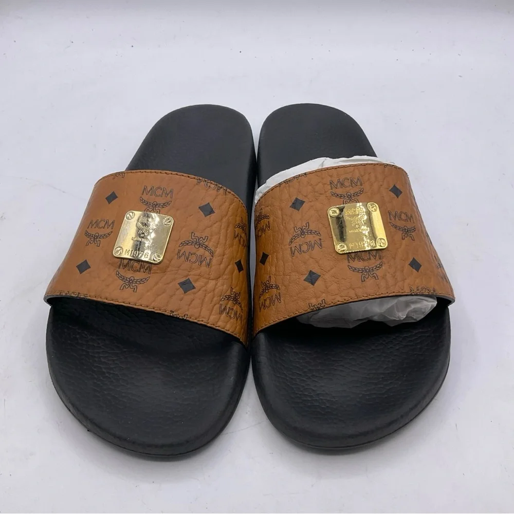 Mcm Munchen M1976 Slides Cognac And Black M9.5 W11.5 - Picture 4 of 15